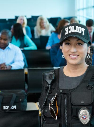 Female police officer speaks to class